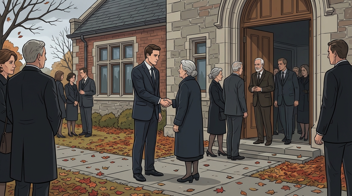 Guests arriving at a memorial service