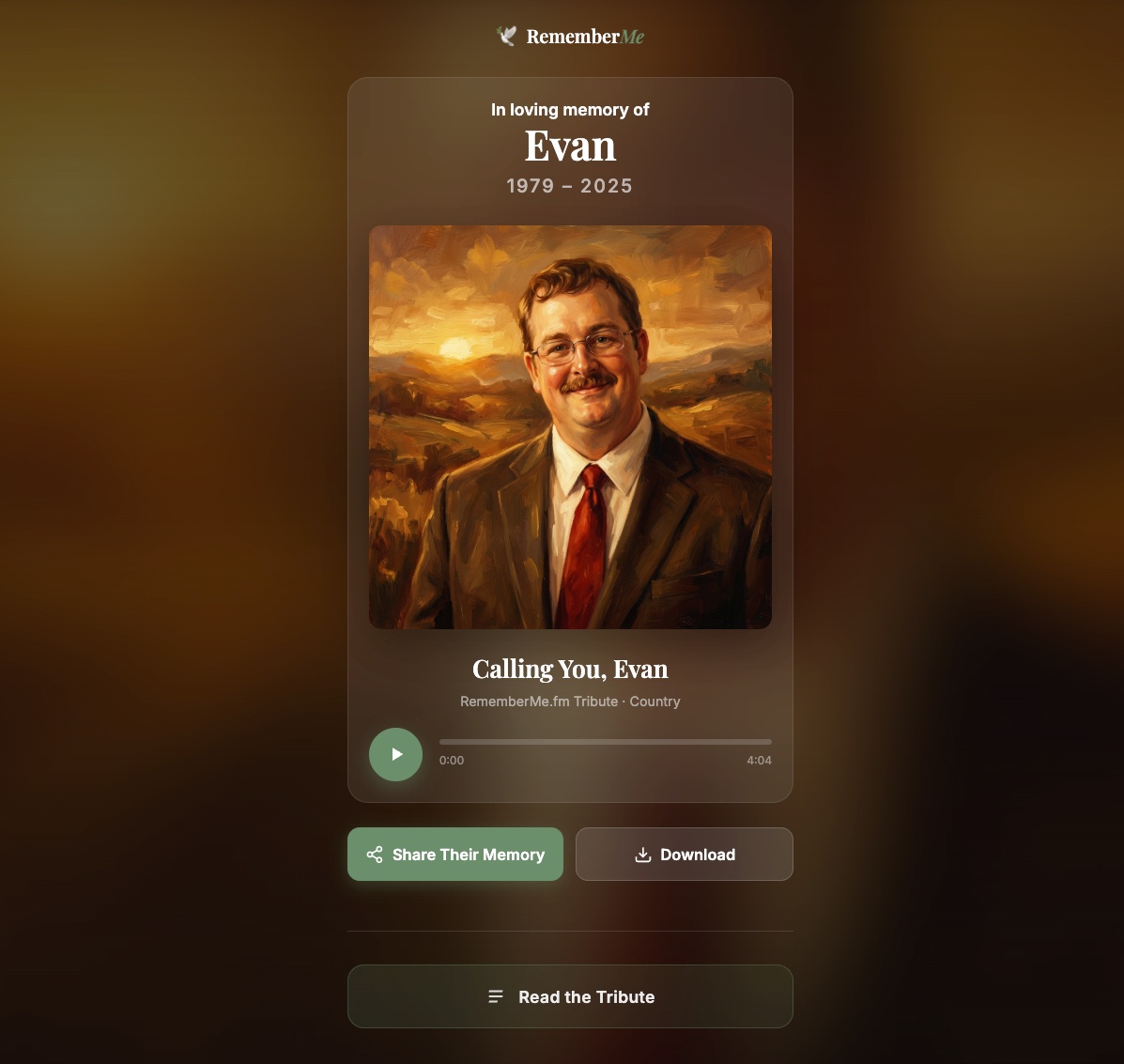 Memorial tribute page example