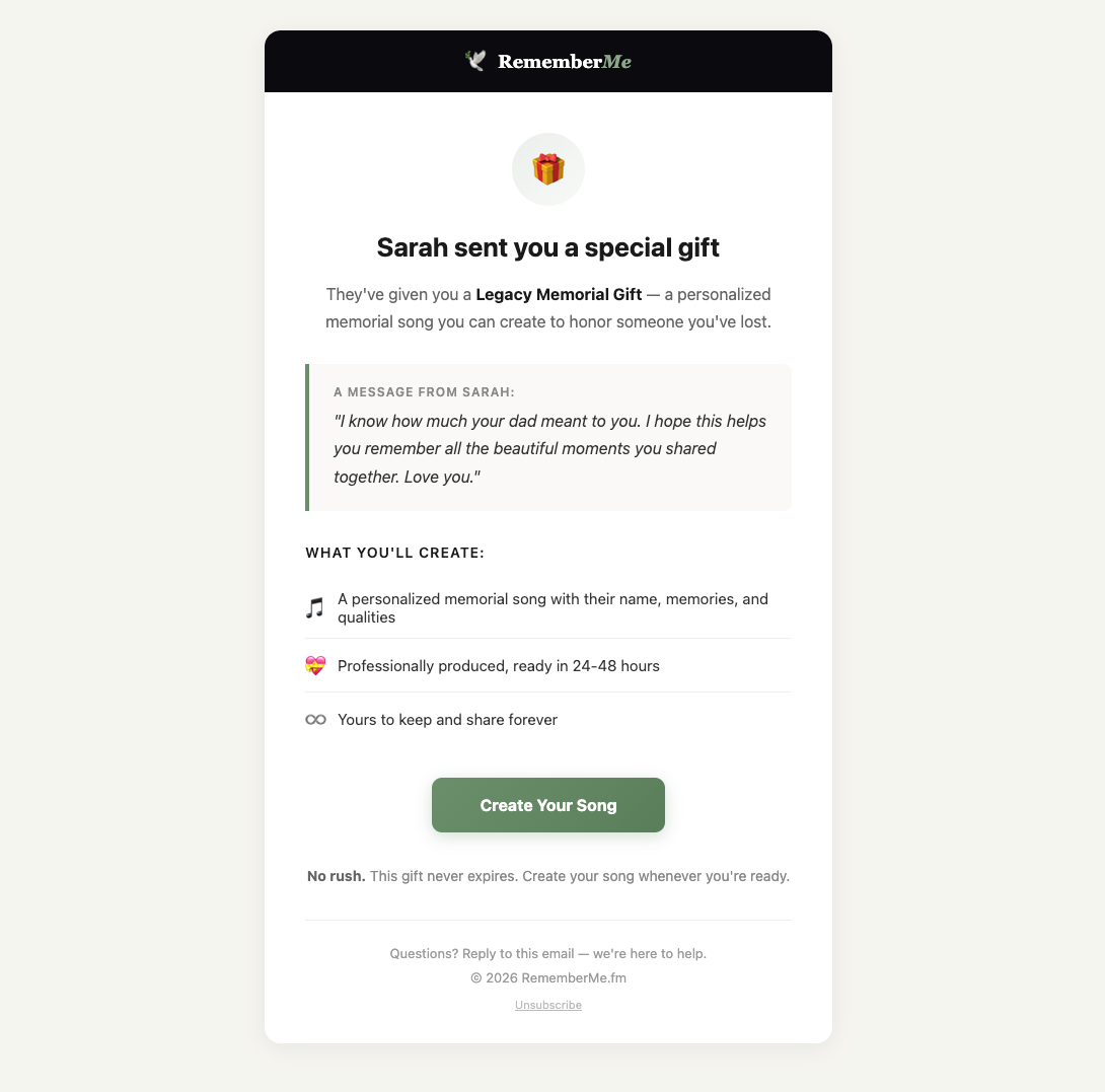 Gift email preview