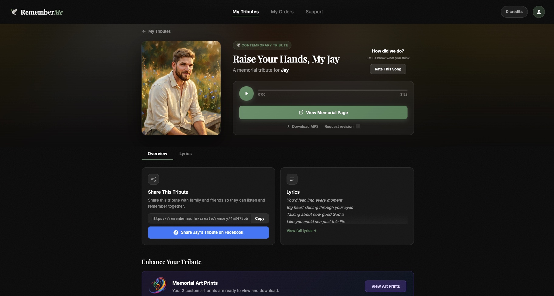 Reviewing your tribute